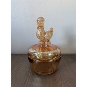Vintage Jeannette Glass Marigold Iridescent Glass Poodle Trinket Box Candy Dish